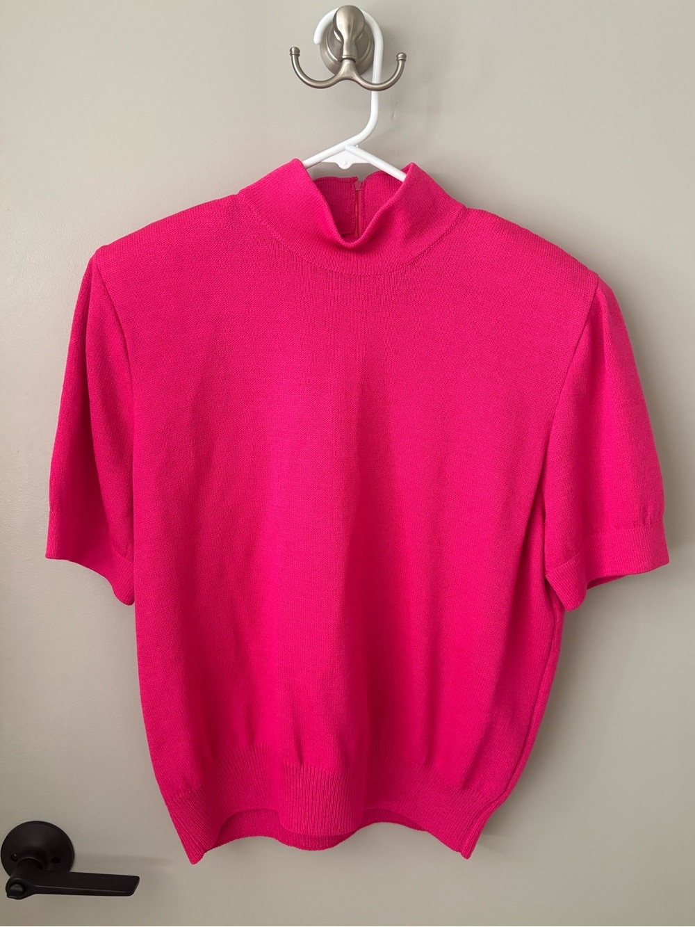 St. John Sport Pink Mock Neck Short Sleeve Knit Sweater Top Size M